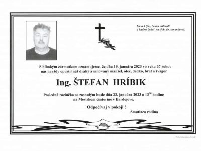 Zomrel Ing. Štefan Hríbik