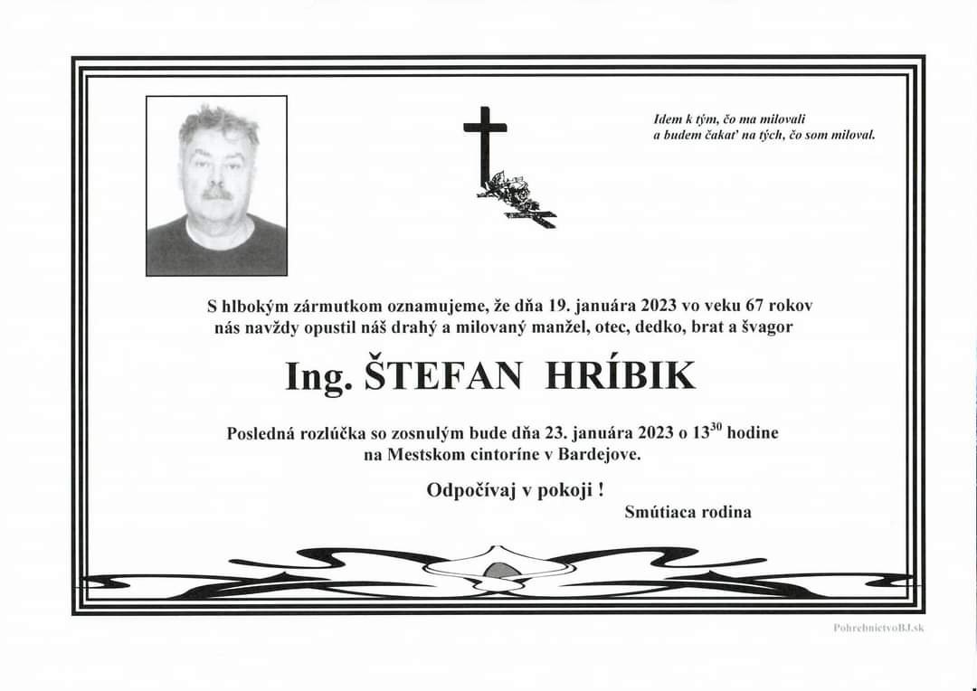 Zomrel Ing. Štefan Hríbik